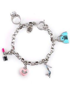 Juicy charm bracelet. Juicy Couture Charms Bracelet, Juicy Couture Charms, Juicy Couture Jewelry, Blue Purse, Couture Jewelry, Purse Charms, Ring Necklace, Juicy Couture, Pandora Charm Bracelet