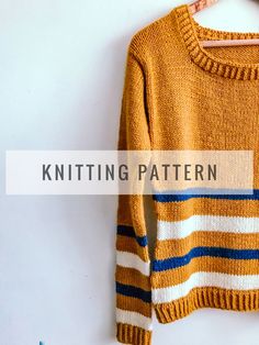 a sweater hanging on a clothes hanger with the words knitting pattern written across it