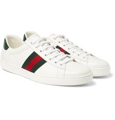 Gucci - Ace Crocodile-Trimmed Leather Sneakers - Men - White Tennis Shoe Outfits Summer, Gucci Shoes Sneakers, Tennis Shoes Outfit, Mens Tennis Shoes, White Tennis Shoes, White Leather Sneakers