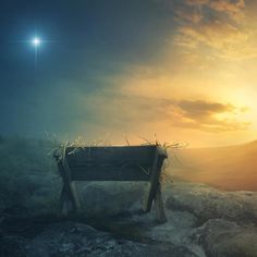 a wooden bench sitting on top of a rocky hillside under a bright star filled sky