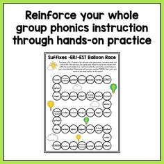 a printable poster with the text, re - force your whole group phonics instruction through hands - on practice