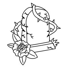 a black and white drawing of a tattoo design with flowers on the bottom half of it