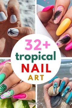 32+ Tropical Nails Perfect for Your Vacation - ♡ July Blossom ♡ Nails 2023 Trends Beach, Nail Design For Vacation, Nails Hawaii Vacation, Nail Ideas For Cruise Vacation, Bahamas Nails Ideas, Cruise Nails Mexico, Nails For Jamaica, Caribbean Cruise Nail Ideas, Cabo Nail Ideas