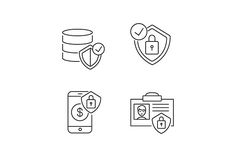 four different types of security icons, one with a shield and the other with a lock