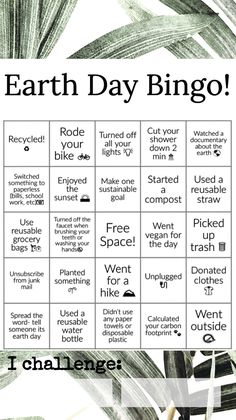 an earth day bingo game with the words, i'm glad to be there