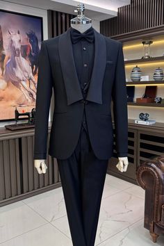 Discover Italian Style Black Modern Slim Fit Shawl Collar Jacket Vest Trousers Groom Suit | Three Suits with bradymensuit. Shop for a range of Black Shawl collar men's suits for every occasion with rush order service in cheap price. Semi-formal Tuxedo In Suiting Fabric, Black Tuxedo-style Outerwear In Suiting Fabric, Black Tuxedo Style Outerwear In Suiting Fabric, Winter Slim Fit Tuxedo With Notch Lapel, Winter Long Sleeve Slim Fit Three-piece Suit, Slim Fit Long Sleeve Three-piece Suit For Winter, Slim Fit Long Sleeve Three-piece Winter Suit, Winter Slim Fit Three-piece Suit With Long Sleeves, Tailored Black Tuxedo For Winter