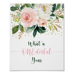 a white card with pink flowers and gold foil lettering that says, isn't she lovely