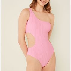 Victoria’s Secret Pink One Strap One Piece Swimsuit In Sky Blue Nwt Size Xl. Cutout Swimwear For Spring, Casual One Piece For Pool, Casual One-piece Swimwear With Cutout, Olive Green Bathing Suit, Yellow Bathing Suit, Off The Shoulder Swimsuit, Green Bathing Suits, Tie Dye Swimsuit, Crinkle Fabric