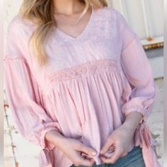 Liv Los Angeles Blush Pink Bohemian Western Embroidered Blouse Women’s Size M V-Neck Shirt, Bell Tie-On 1/2 Sleeves, Nwt 100% Rayon New With A Tag Please Refer To Photos For Approximate Laying Flat Measurements D- 1189 Long Sleeve Peasant Top, Pink Bohemian, Maroon Blouse, Lace Pocket, Sleeveless Tops Summer, Beaded Blouse, Fitted Blouses, Red Scarves, Simply Vera Wang