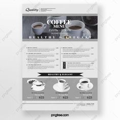 a restaurant menu with coffee cups on it