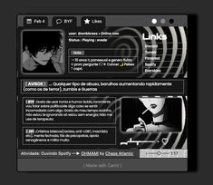 an image of a web page with links and other things on the screen in black and white