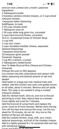 the recipe for chicken and cheese casserole is shown in black text on a white background