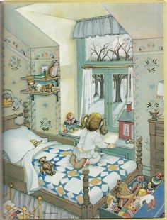 there is a child's bedroom with teddy bears on the bed