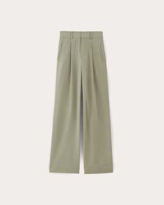 The Draper Pleated Pant in Buttersmooth Seagrass – Everlane Relaxed Fit High-waisted Wide Leg Pants For Business Casual, High-waisted Wide Leg Pants For Business Casual, Versatile Wide-leg Dress Pants With Relaxed Fit, Relaxed Fit Wide-leg Business Casual Pants, Baggy Wide-leg Pants With Welt Pockets, Solid Wide Leg Pants With Welt Pockets, Relaxed Fit Wide-leg Pants, Relaxed Fit Wide Leg Dress Pants With Welt Pockets, Classic Wide Leg Pants With Relaxed Fit