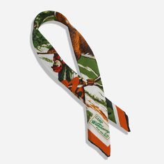 In the 1920s, bandanas became popular advertising giveaways for industrial companies and getaways. In honor of this tradition, we commissioned illustrations with vintage-inspired motifs that capture scenes from camp life. | Men's Tie Bar: Wandawega Stand Harvest Bandana - One Size, In Orange, Silk, Novelty Vintage Multicolor Silk Scarf With Bandana Print, Orange Bandana, Bandana Silk, Silk Scarf Tying, Camp Life, Men's Tie, Scarf Tying, Tie Bar, Camping Life