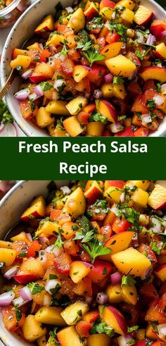 fresh peach salsa recipe in a white bowl