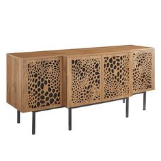 the sideboard is made from wood and has laser cutouts on it's sides