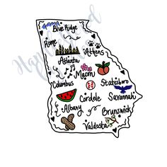 an illustrated map of the state of virginia with all its towns and major cities in it