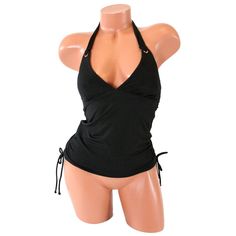 Hula Honey New With Tags Shimmer Ribbed Halter Tankini Swimsuit Top Black Size Xs Juniors Hula Honey's Ribbed Tankini Top Is A Breezy, Beach-Ready Pick Designed With Halter Straps And A Deep V-Neck. Removable Cups Pull-On Styling; Halter Straps V-Neck Lined Shell: Polyester/Spandex; Lining: Polyester Machine Washable Imported Stretch Elastane Beachwear Tops, Stretch Elastane Tops For Beachwear, Fitted Halter Neck Beachwear Top, Stretch Halter Neck Beachwear Tops, Seamless Fitted Beachwear Tops, Fitted Casual Tankini In Solid Color, Fitted Beachwear Tops With Built-in Bra, Black Seamless Beachwear Tops, Fitted Tops With Built-in Bra For Beachwear