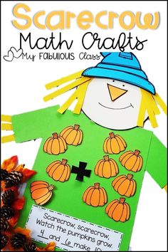 scarecrow math craft for fall with pumpkins on it and the words scarecrow written in