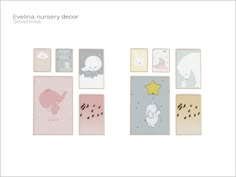 an image of children's nursery decor in pastel colors and designs on white paper