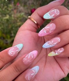 Nail Tips With Flowers, Pastel Nail Tips, Cute Nail Ideas For Spring, Spring Vacation Nails, Pink Nails Cute, Nails Baby Pink, Spring Time Nails, Nail Ideas For Spring, Nail Inspo Spring