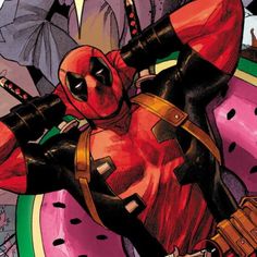 deadpool is laying on top of watermelon