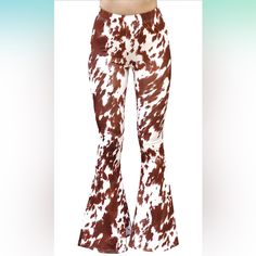 Never Worn Bought On Amazon Brown Cow Print, Bell Bottom Leggings, Black Flare Dress, Loungewear Pants, Boho 70s, Yoga Festival, Cowhide Print, Printed Flare Pants, Stretch Yoga