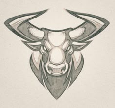 the bull's head is drawn in black and white