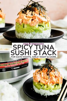 the cover of spicy tuna sushi stack for date nights, girls'night and more