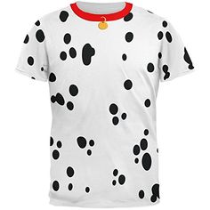 a white t - shirt with black spots on the front and blue collar around it