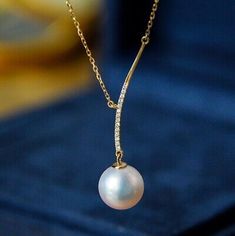 ad eBay - 10mm Akoya Seawater Pearl Y-Chain Necklace 18K Gold Diamond Pendant, High Luster - Buy Now, click the link (eBay)