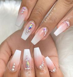 Sweet 16 Nails, Nail Coffin, Baby Boomers Nails, Nagel Tips, Coffin Press On Nails, Diamond Nails, Pink Nail, Stick On Nails, Bridal Nails