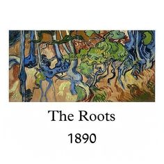 an image of the roots 1900 written in black and white with trees painted on it