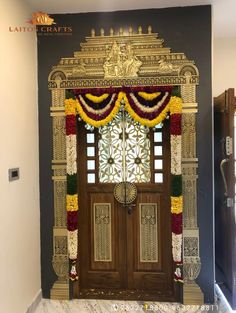 Brass Pooja door designs Pooja Room Models, Brass Door Design, Traditional Temple Design For Home, Pooja Room Arch Design, Traditional Main Door Design Indian, Door Arch Design, Door Border Design, Traditional Pooja Room Design