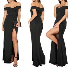 Party Dress Off Shoulder Part Split. Maxi Evening Sexy Dress. (Used 1 Time) Excelent Condition. Black Bodycon Dress For Formal Prom Season, Black Bodycon Dress For Prom, Stretch Off-shoulder Evening Dress For Night Out, Flirty Stretch Maxi Dress For Evening, Black Off-shoulder Evening Dress For Date Night, Flirty Bodycon Maxi Dress For Party, Black Bodycon Dress For Prom Or Date Night, Black Bodycon Dress For Prom Season Date Night, Black Bodycon Dress For Prom And Date Night