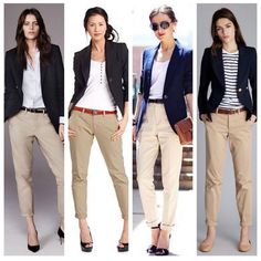 Tan Chinos Outfit Women, Navy And Tan Outfit, Black Slacks Outfit Business, Navy Blue And Beige Outfit, Navy And Beige Outfit, Outfit With Beige Pants, Outfit Pantalon Beige, Khaki Pants Outfit, Tan Accessories