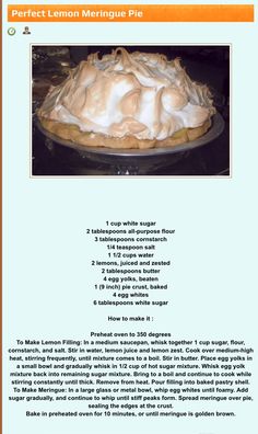 the recipe for lemon meringue pie is shown