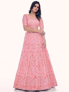 Buy radiant pink net embroidered lehenga choli for celebrating upcoming festival celebration. Shop this classy lehenga choli which comes with Net blouse and Net dupatta. Net Blouse, Lehenga Choli Wedding, Choli Blouse, Color Outfits, Wedding Lehengas, Work Lehenga, Net Blouses, Party Wear Gown, Salwar Dress