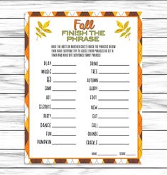 a printable fall trink the phrase game