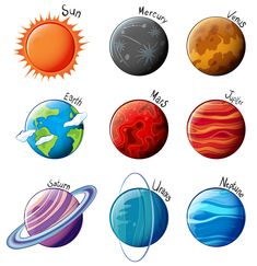 solar system with eight planets and sun on white background stock photo - image 397984