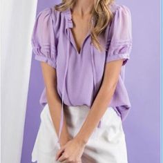 Questions? Please Leave Comments Below. Chic Purple Puff Sleeve Blouse, Feminine Purple Blouse With Short Sleeves, Casual Purple Puff Sleeve Blouse, Chic Purple Short Sleeve Tops, Casual Purple Blouse With Puff Sleeves, Purple Ruffled Blouse For Day Out, Feminine Purple Blouse With Ruffles, Casual Purple Puff Sleeve Tops, Trendy Purple Tops For Brunch