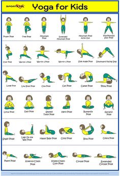 a poster showing the yoga poses for kids to do in their home or office area