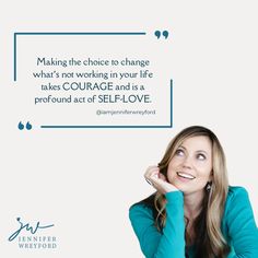 a woman sitting in front of a white wall with a thought bubble above her head that says making the choice to change what's not working in your life takes