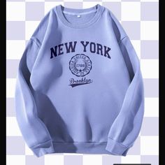 New York Sweatshirt Size Large Women Crew Neck Blue New In Package Minimal Shirt Design, New York Sweatshirt, Women Sweatshirts, Brooklyn New York, Blue Shirt, Long Sleeve Sweatshirts, Winter Women, Shirt Outfit, Black Fashion