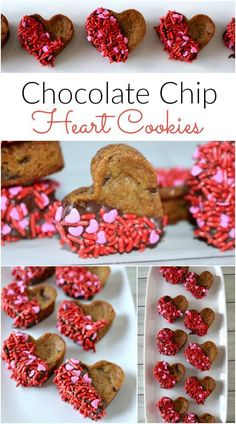 chocolate chip heart cookies with sprinkles and hearts