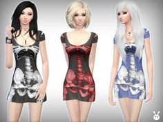 three different types of dresses with skulls on them