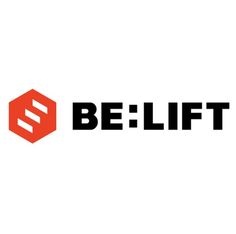 the belift logo is shown in black and red, with an orange hexagon