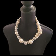 Be Prepared To Clutch Your Pearls, With This So Good Bold Chunky Necklace. Featuring Silver Accent Beads Off-White Pearls, Largest Pearls Are 1" In Diameter. Right Side Features 1 1/2" Pearl Flower (Not Detachable). Necklace Measures 18" In Length With A 3" Extension Chain. Nwot. ***Free Surprise Artisan Gift With Purchase. Elegant Cream Jewelry With Large Beads, Silver Pearl Necklace With Large Beads, White Single Strand Beaded Necklace For Party, White Pearl Necklace With Polished Beads For Party, White Polished Bead Necklaces For Party, White Pearl Necklace With Silver Beads For Party, Elegant Cream Necklaces With Large Beads, Cream Round Bead Necklaces For Party, Detachable Necklace