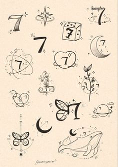 the numbers and symbols are drawn in black ink on white paper with stars, butterflies, and hearts